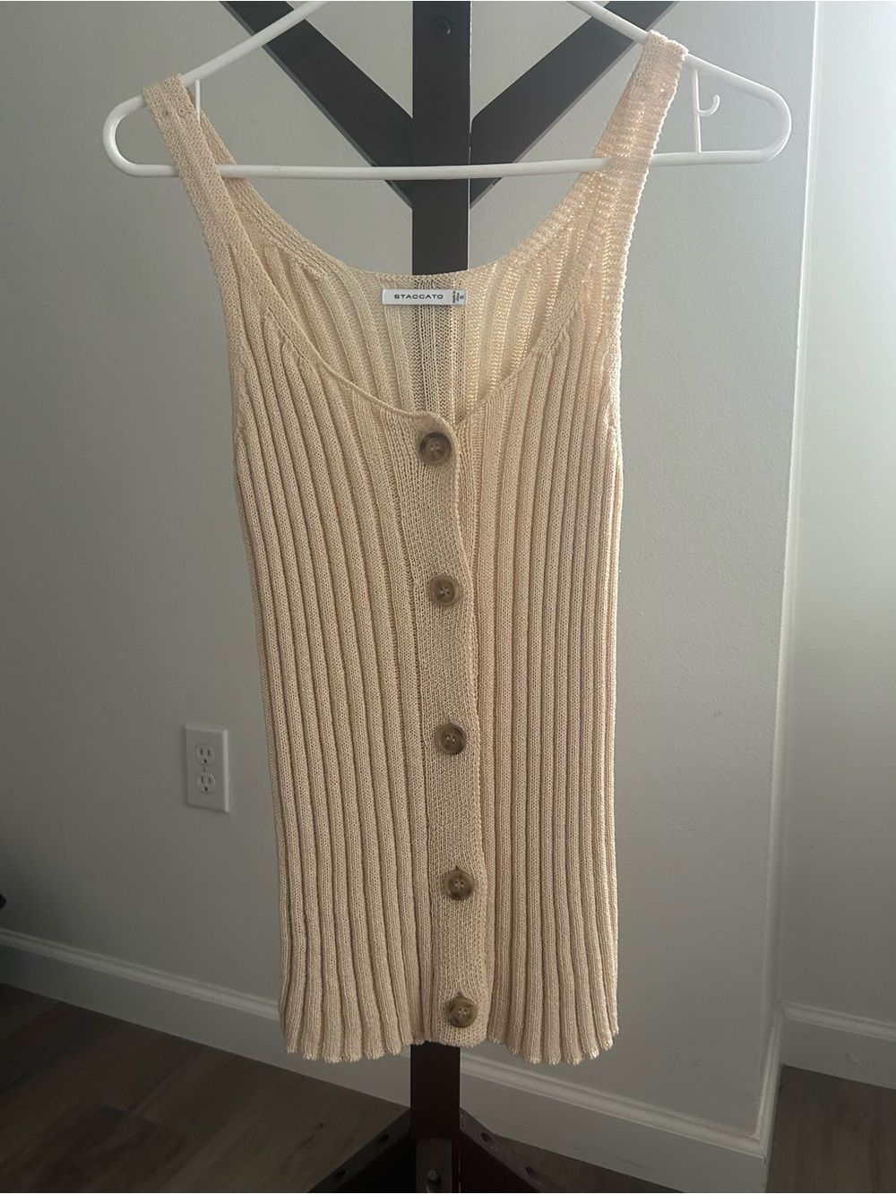 Staccato Beige Ribbed Button-Front Tank